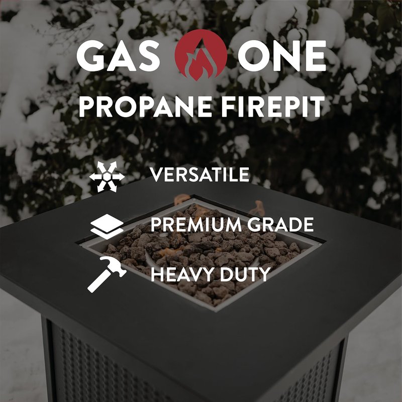 GasOne Propane Fire Pit – 28-inch Large Tabletop Fire Pit for Outdoor Use – 52,500 BTU Gas Fire Pit with Lava Rocks and Fire Pit Cover Lid – Stainless Steel Burner Head for Warmth and Ambiance - Black