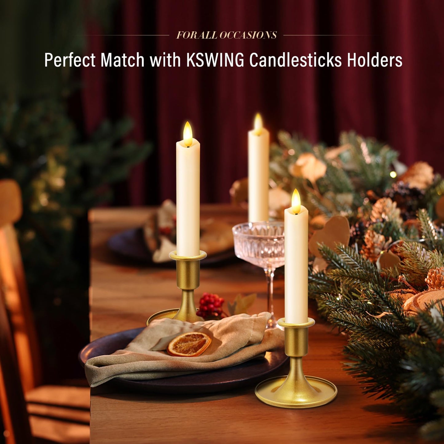 KSWING Upgraded Real Wax Short LED Flameless Taper Candles with Remote, 6 PCS Ivory Candlesticks Battery Operated 3D Flickering - 6" Realistic Fake Candle Sticks for Home/Wedding/Fireplace Xmas Decor
