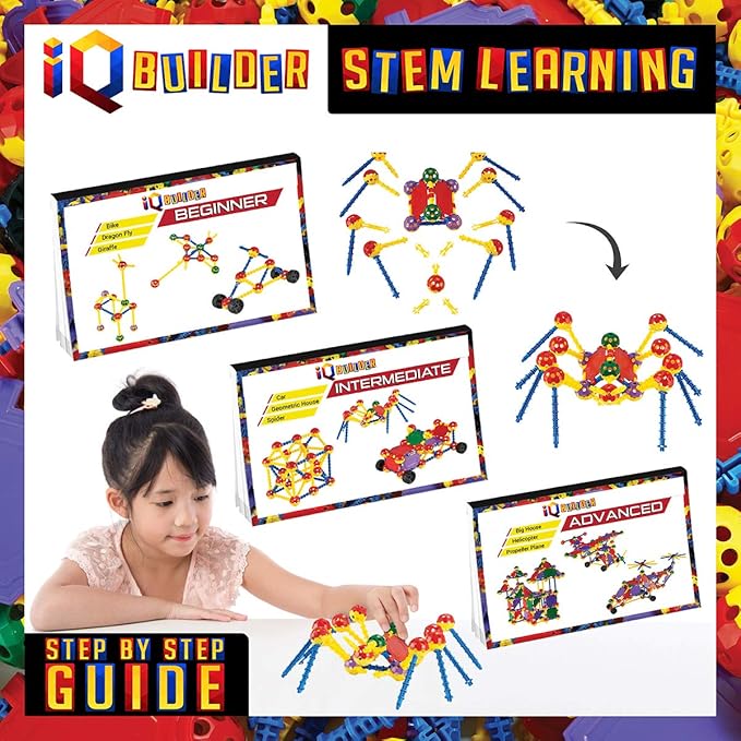 IQ BUILDER | STEM Learning Toys | Creative Construction Engineering | Fun Educational Building Blocks Toy Set for Boys and Girls Ages 5 6 7 8 9 10 Year Old + | Best Toy Gift for Kids | Activity Game