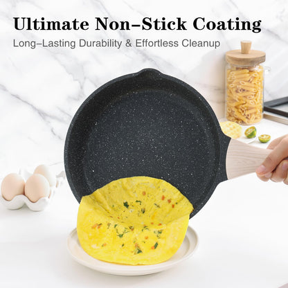 Kordisen Nonstick Frying Pan Set, 3 Piece Skillet Set, Healthy Induction Cooking Pan, Stay-Cool Handle, Compatible with All Stovetops, PFOA Free (8, 9.5, 11 Inch)