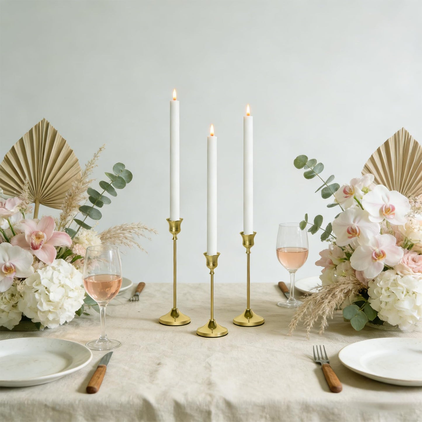 Bryzont Brass Gold Candlestick Holders Metal Taper Candle Holders Set of 3 Rustic Stands for Dining Table, Wedding Centerpiece Decor, Birthday