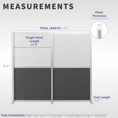 VIVO Modular Wall System, 2 PET and Whiteboard Panels, Professional Office Cubicle Dividers, Freestanding Privacy-Screen, 66 inches High, White and Dark Gray, PP-MWS63WB