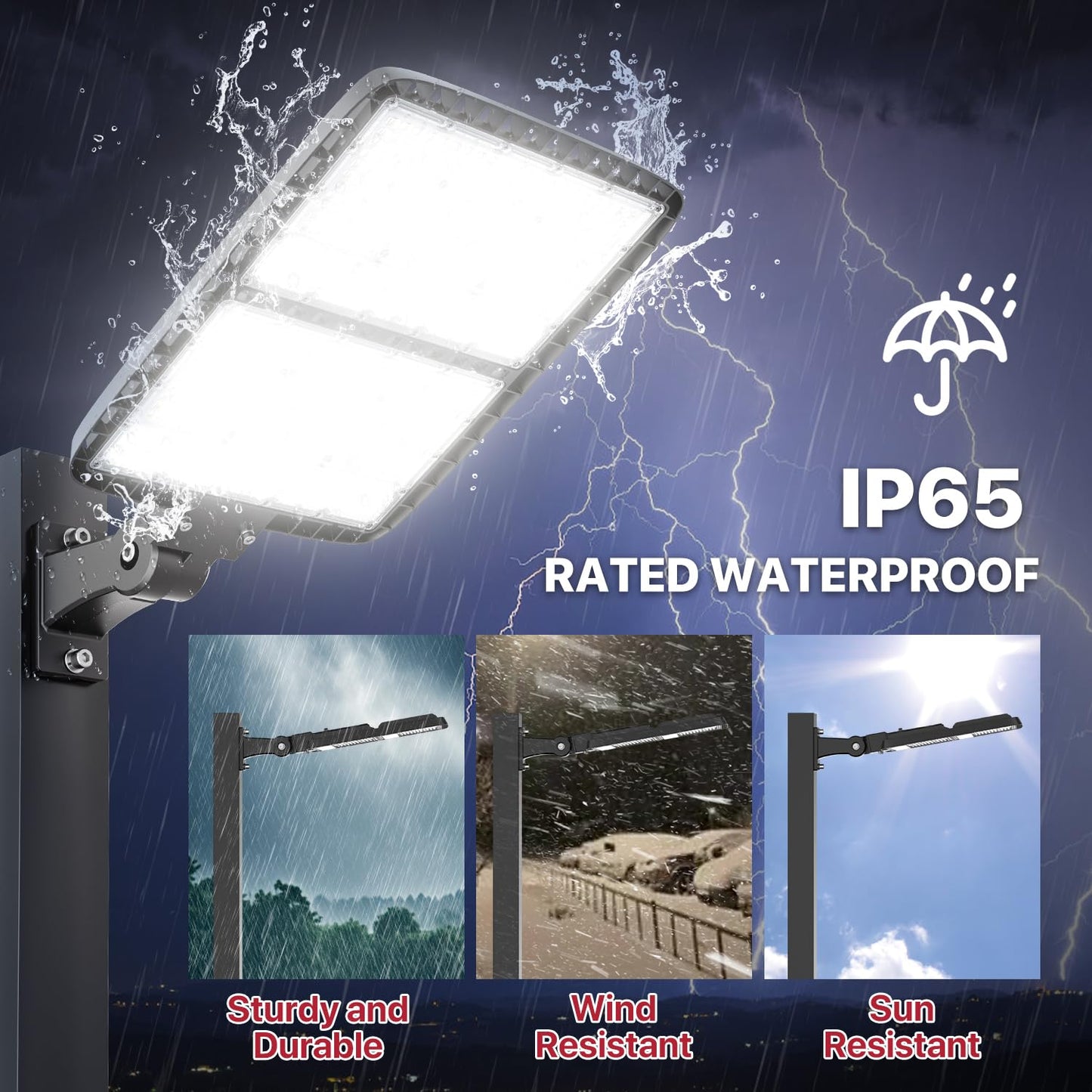 400W LED Parking Lot Light, LED Street Light with Dusk to Dawn Photocell, 630 LEDs, 5000K Daylight, IP65 Waterproof, Adjustable Arm Mount, AC 120V, Commercial Pole Lighting Outdoor for Park, 1Pack