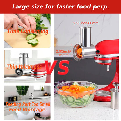 Durable Meat Grinder & Slicer Shredder Attachments Set for Kitchenaid Mixers,Dishwasher Safe Stainless Steel Packs with Cheese Grater & Sausage Stuffer Accessories