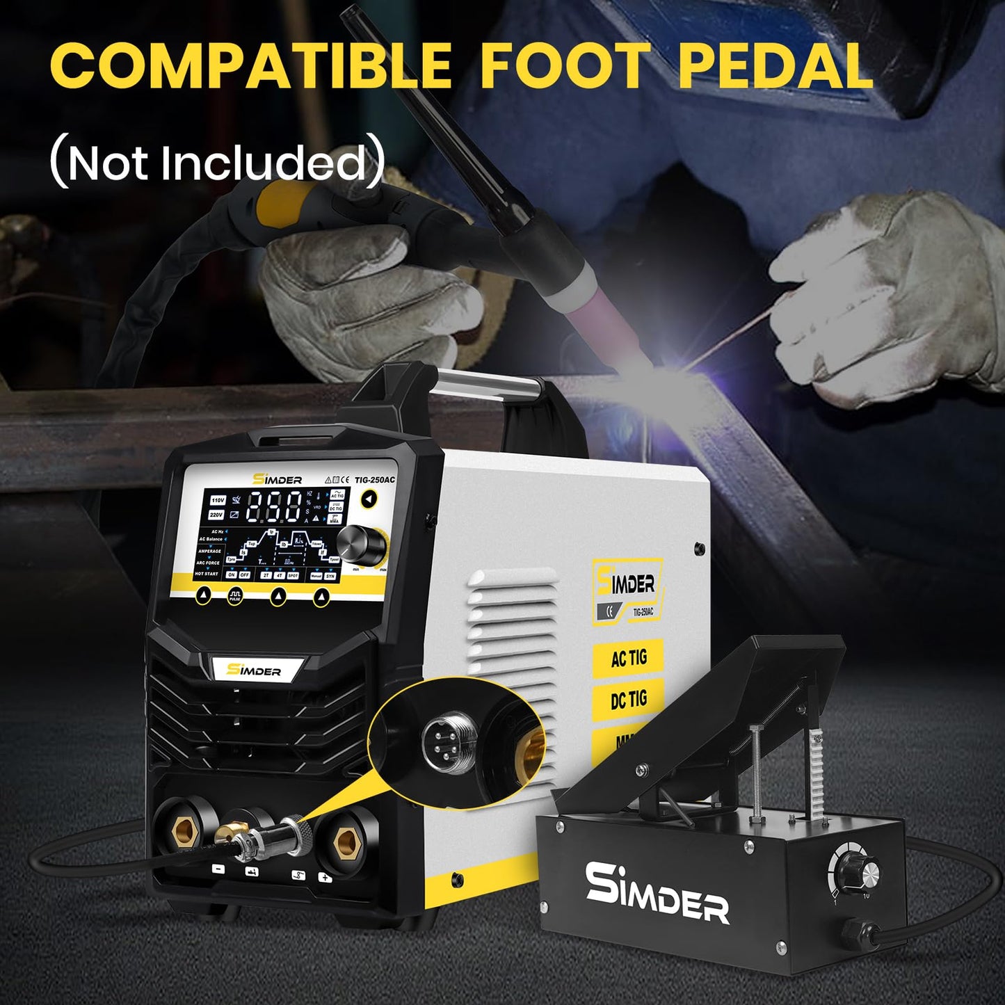 SSimder 250A 6-in-1 AC/DC Pulse TIG Welder – Aluminum Welding Machine with AC/DC TIG, Pulse TIG, Spot TIG, Stick & Dual Voltage, for Home, Garden, Maintenance & DIY