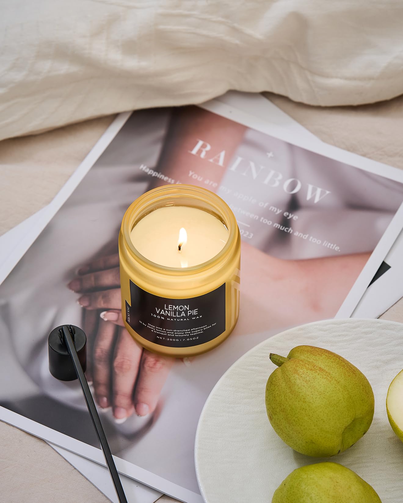 M&SENSE Lemon Vanilla Scented Candles for Home, 7.05oz Natural Soy Wax, 50 Hours Non Toxic Clean Burning, Citrus Smelling Gifts for Relaxation Stress Relief, Home Candle for Women Men