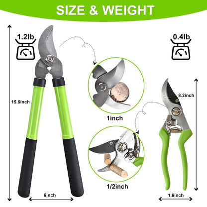 Loppers for Tree Trimmer 15" Branch Cutter and Garden Shears Set Bypass Pruning Shears,Rust-Resistant Clipper,1.5" Diameter Cut Capacity,Shock-Absorbing Handle,Gardening Pruners for Yard,Plant,Hedge