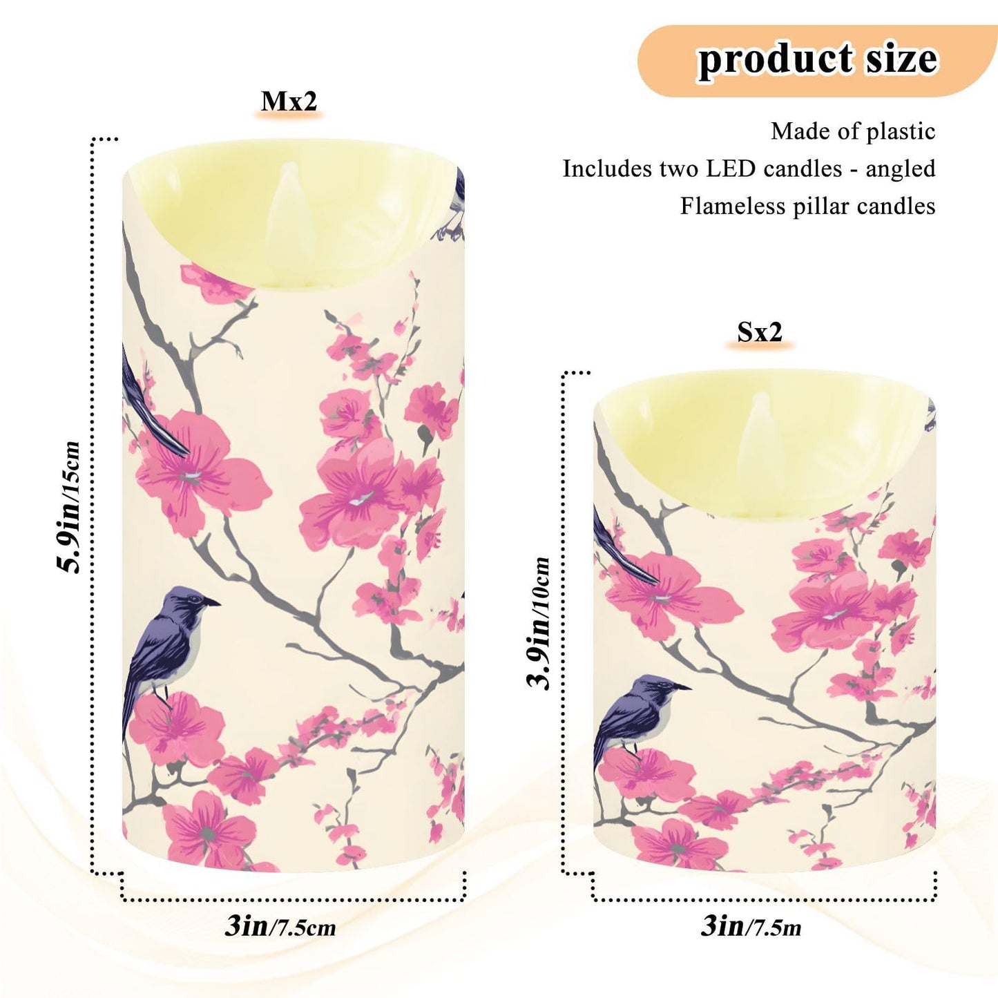ALAZA Bird Pink Flower Flameless Candles with Remote Timer,LED Flickering Battery Operated Electric Pillar Tea Light Candles for Wedding Table Christmas Decorations 3" x3.9"