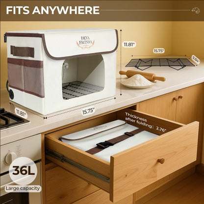 DEVA Fronsa Foldable Bread Proofing Box‌ - 36L Large Dough Proofer with 3-Sided Heating, 24H Timer+Temp Control(50-113℉) with Front Window & Metal Rack for Sourdough, Yogurt & Bread Baking