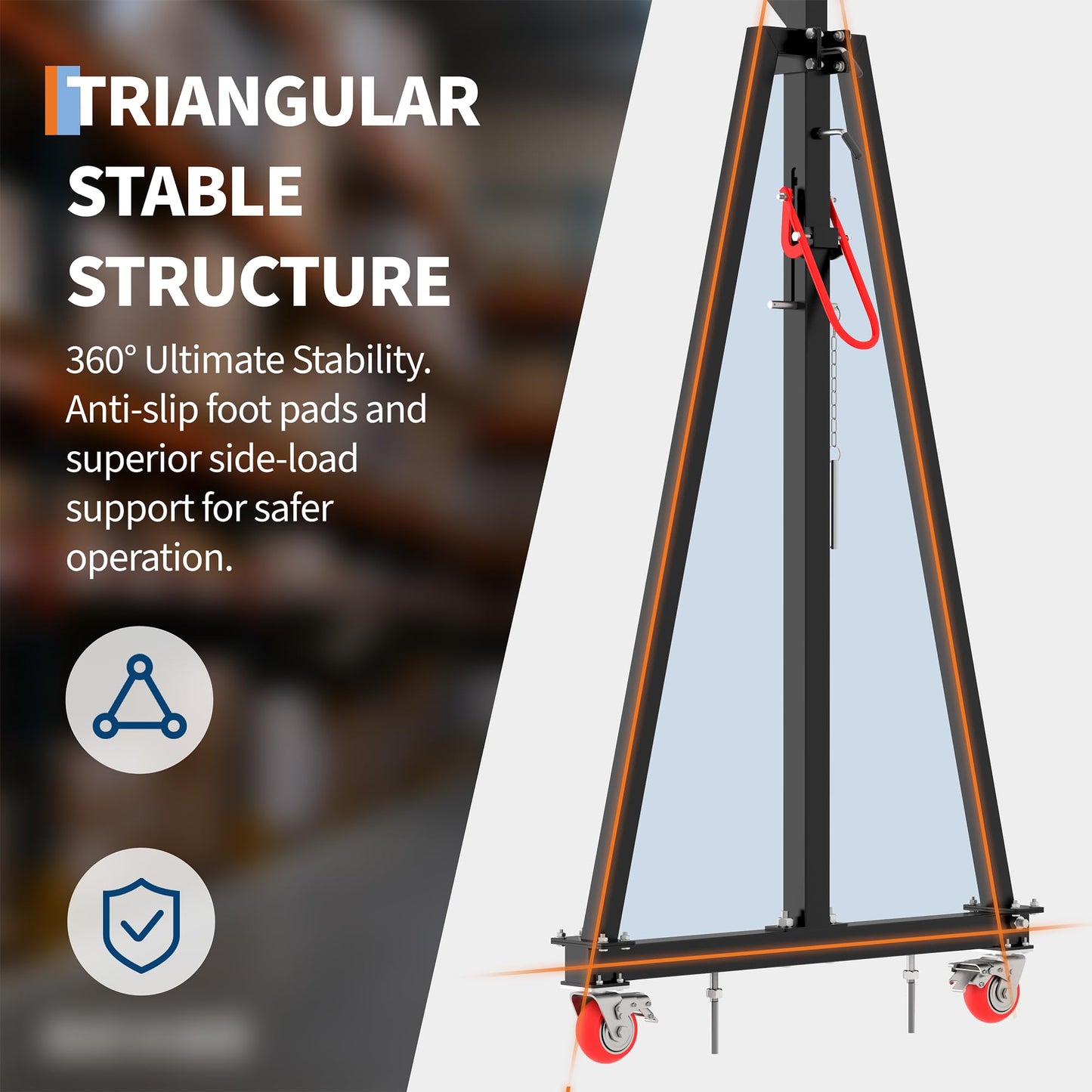 Adjustable Gantry Crane 2 Ton (4400 LBS) with Manual Trolley, Hook and Sling Strap, 12 Locking Positions (97" to 141") with Triangle Base, Portable I-Beam Hoist for Factory, Warehouse, Auto Repair