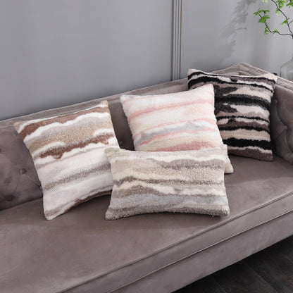 WOKANI Black Faux Fur Fluffy Throw Pillow Covers 20x20 Set of 2 Plush Boho Fuzzy Decorative Cushion Cases Home Indoor Decor Winter Decorations for Couch Bed Sofa,Beige White Grey