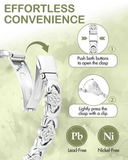 Feraco Pure Copper Bracelets for Women, Ultra Strength Magnetic Bracelet with 3800 Gauss Magnets & Sparkling Zirconia, Adjustable, Infinite Clover Jewelry (Silver)