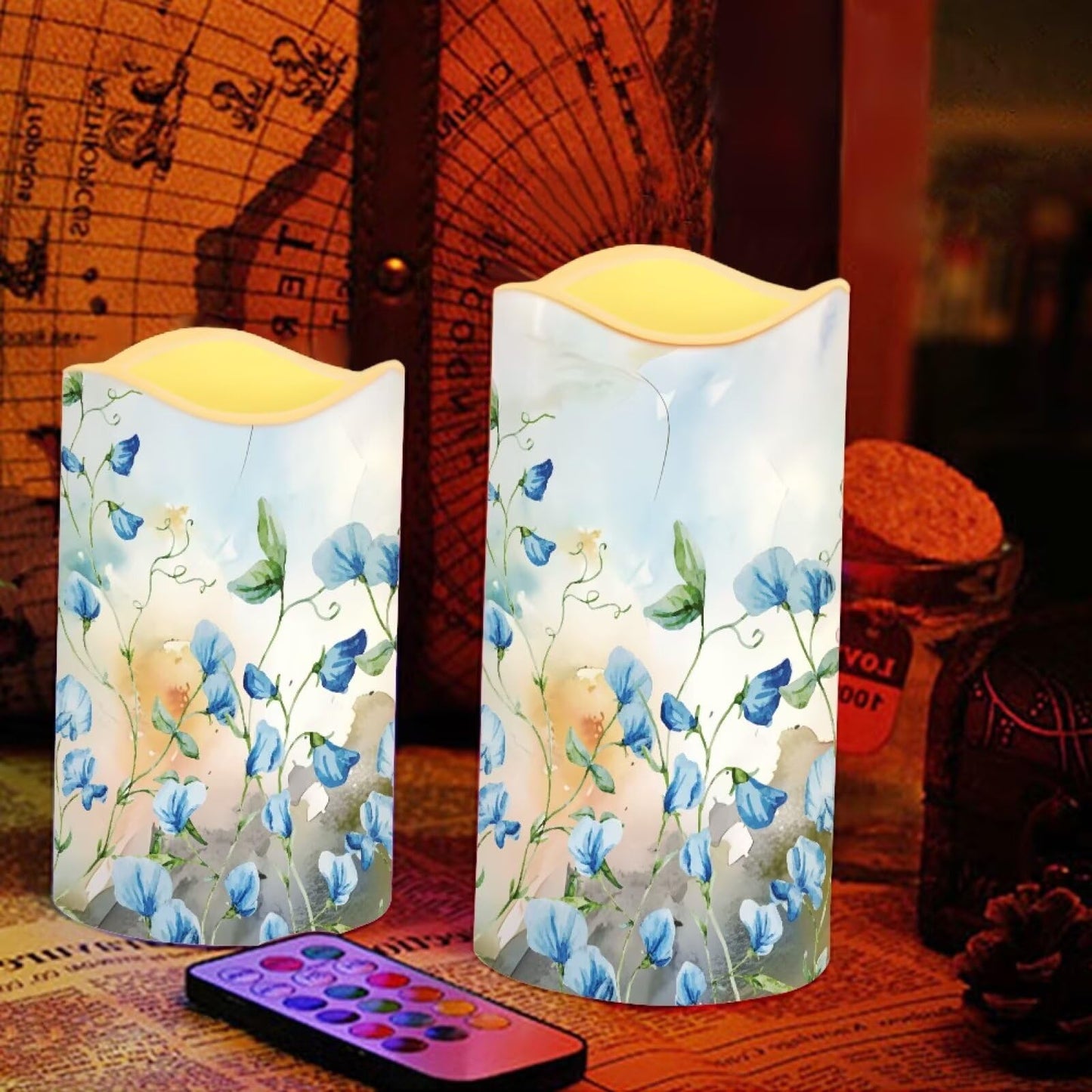 Ystardream Blue Flower Led Flameless Candles Valentine's Day Decorations Electric Christmas Candles for Windows,Unscented,Safe for Families with Pet(s) or Young Child(ren)