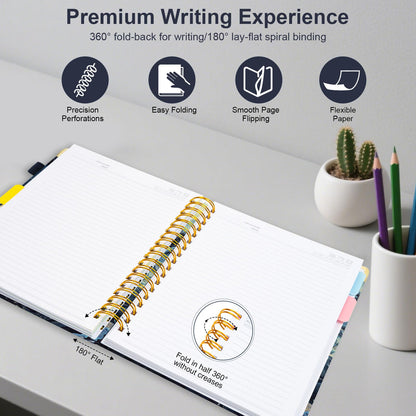 Spiral Journal Notebooks for Work, 300 Pages 5 Subject Notebook College Ruled with Dividers & Tabs, 8''x 10'' Large Notebook Journal for Women Students Note-Taking and Organizer