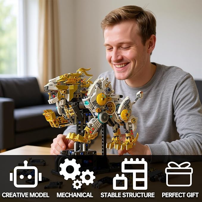 Mechanical Lion Building Block Toy Set Futuristic Mechanical Beast Model with Movable Parts &amp Gears Premium Mechanical Building Kit with Display Stand Ideal Gift for Boys &amp Adults