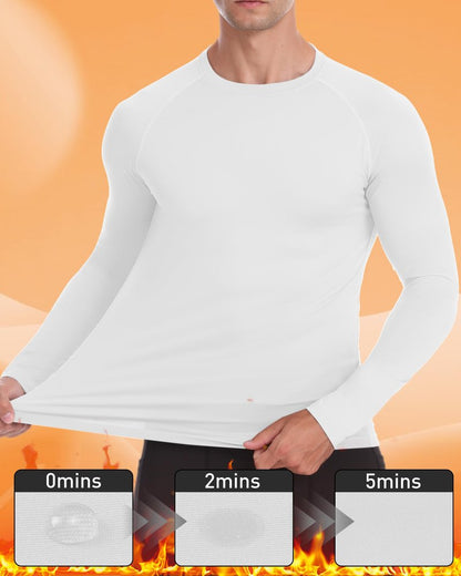 Twekfish Men's Thermal Compression Shirt, Long Sleeve Fleece Lined Workout Shirts Winter Cold Weather Athletic Base Layer Top White