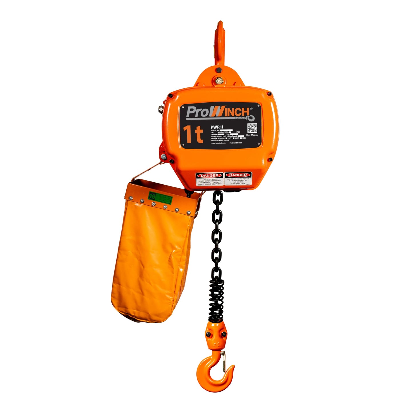 Prowinch 2200 Lbs 1 Ton Electric Chain Hoist 3 Phase 208V-240/440-480V -20 ft Lifting Height, H3 Duty Class, G100 Chain for Heavy-Duty Lifting, Warehouse & Industrial Use