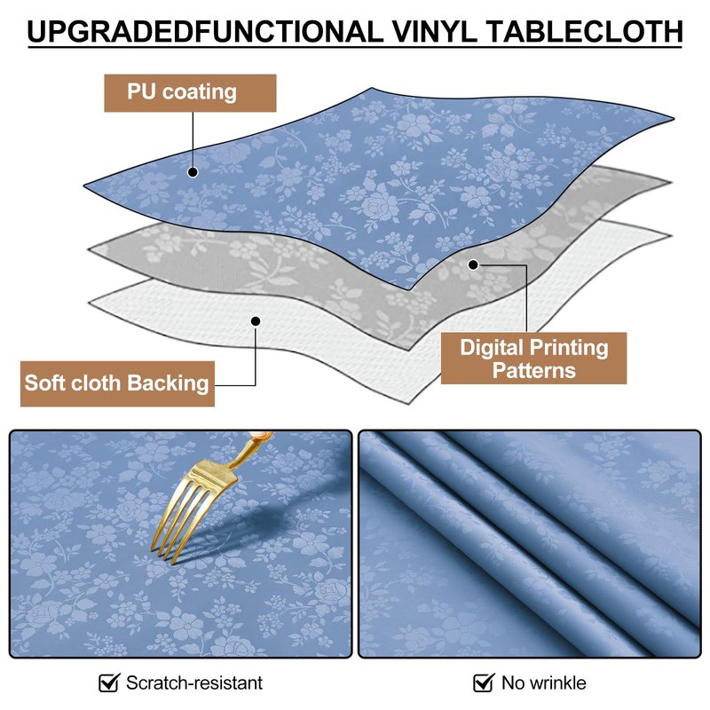 Smiry Rectangle Table Cloth, Waterproof Heavy Duty Vinyl Tablecloths, Wipeable Washable Table Cover for Kitchen, Dining Room (Haze Blue, 60" X 102")