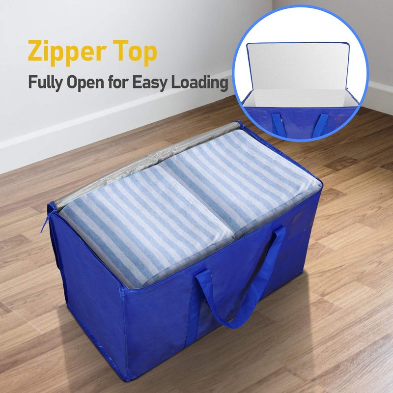 TICONN 2 Pack Extra Large Moving Bags Heavy Duty with Zippers & Carrying Handles, Durable Storage Bags Moving Boxes for Closet Organizers and Storage (2 Pack, Light Grey)