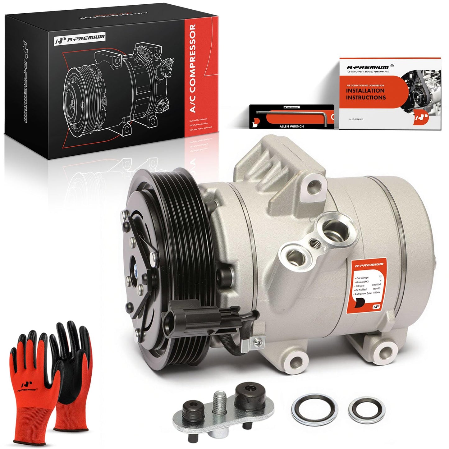 A-Premium Air Conditioner AC Compressor with Clutch Compatible with Ford Fusion 2006-2012, Lincoln MKZ 2010, Zephyr 2006, Mercury Milan 2006-2011, w/ 5.24" Outer diameter Pulley, w/ 5.04" Inner diamet