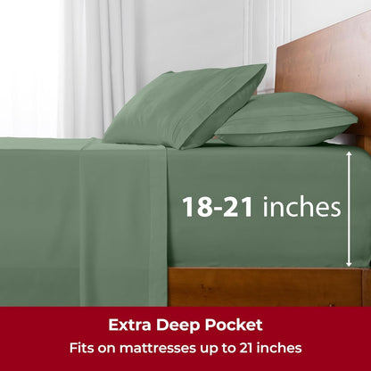 Mellanni Extra Deep California King Sheets - Hotel Luxury, Ultra Soft & Cooling Bedding | 4 PC Set in Sage