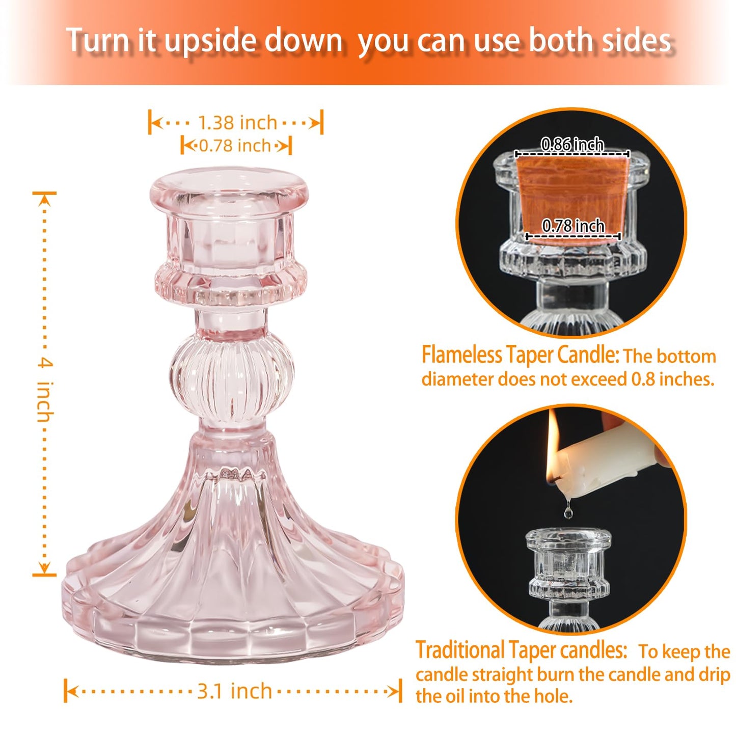 ECHFSM Glass Candlestick Holder,Striped Taper Candle Holders,Set of 6 Candle Stand for Table Centerpieces, Home Decor,Weddings,Festival and Parties (Light Pink Stripe)
