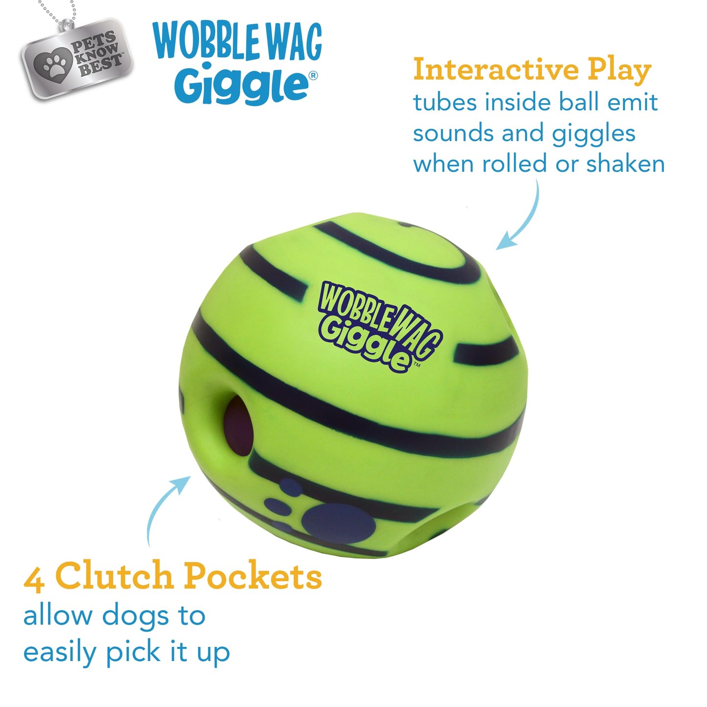 Wobble Wag Giggle Ball, Interactive Dog Toy, Fun Giggle Sounds When Rolled or Shaken, Pets Know Best, As Seen On TV