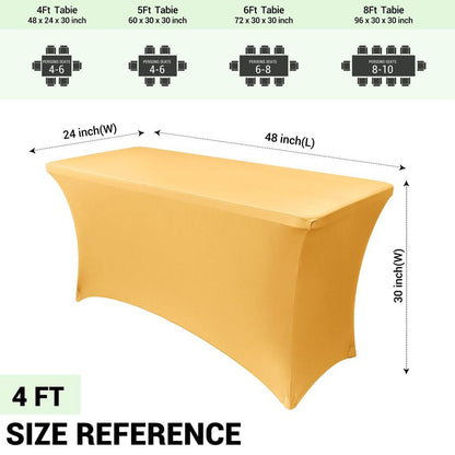Obstal 8ft Stretch Spandex Table Cover for Standard Folding Tables - Universal Rectangular Fitted Tablecloth Protector for Wedding, Banquet, Party Gold
