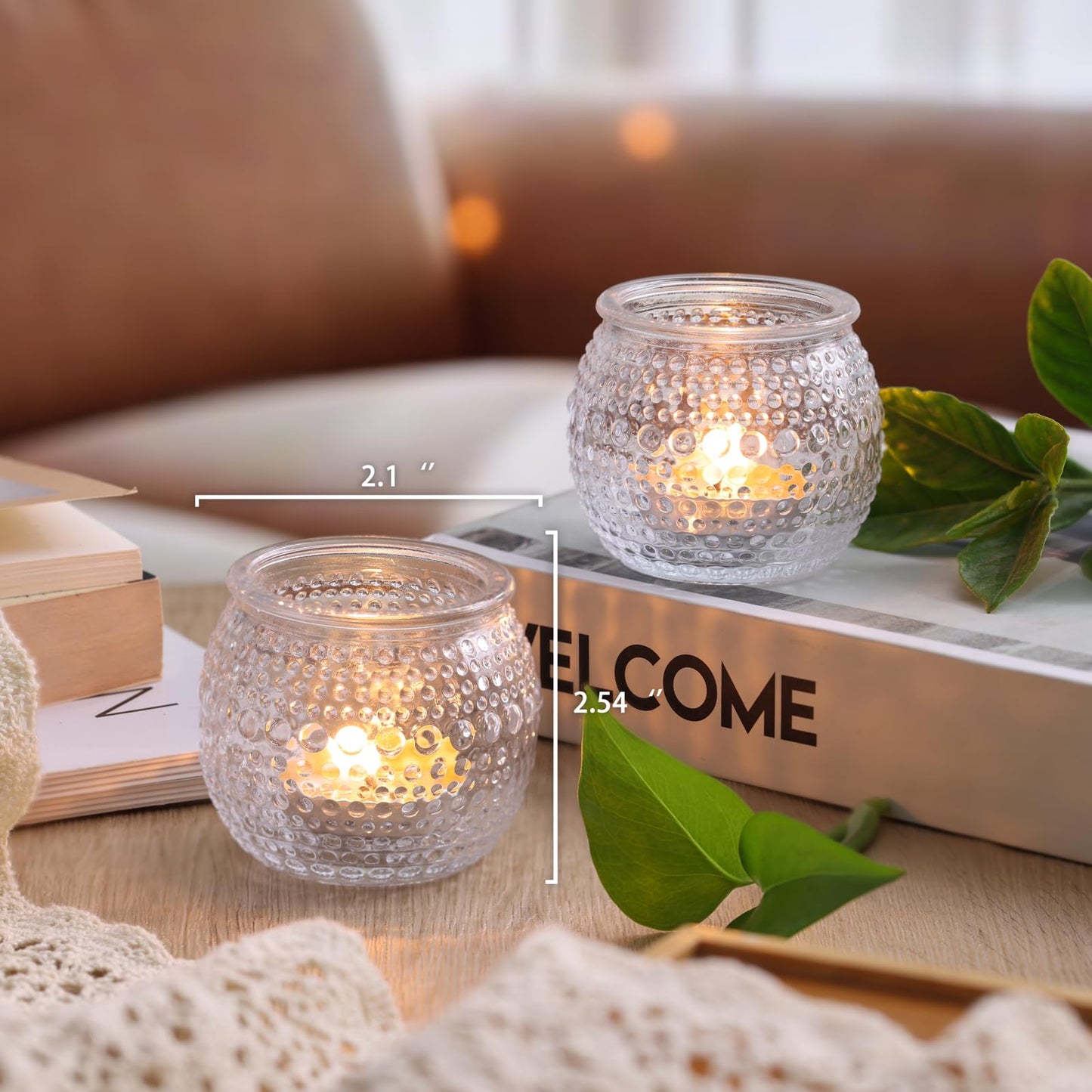 16 Pcs Clear Tea Light Holders, Round Glass Candle Holders with Polka Dot Embossed for Table Centerpiece, Votive Candle Holders for Weddings, Home Decor, Baby Shower, Special Occasions