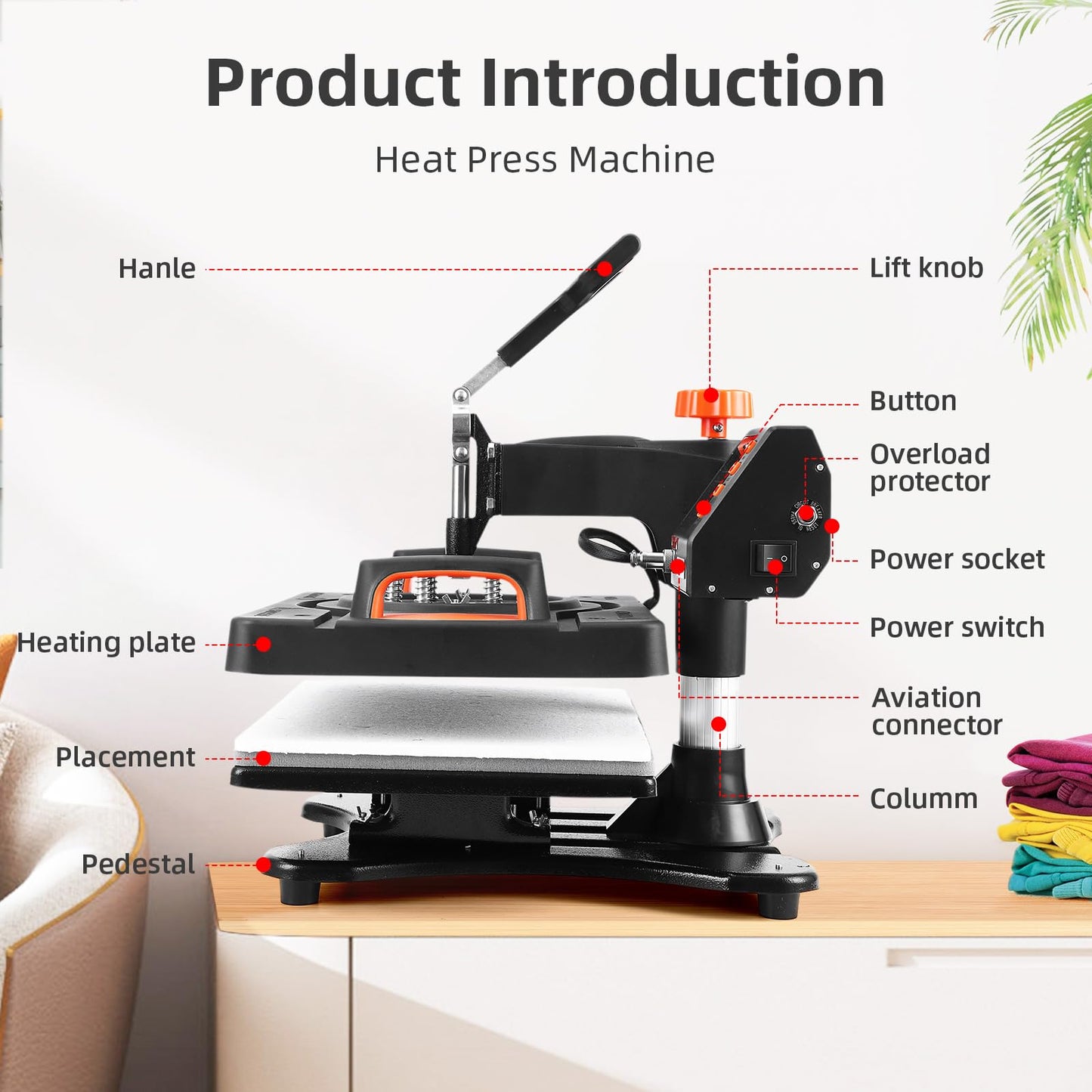 Heat Press Machine, 11-in-1 Heat Printing Machine, 12" X 15", Fast Heating,360 Degree Swing Away, Heat Transprint Machine with Various Accessories for Apparel and Bottle, Mug,Palate, Pillow and More