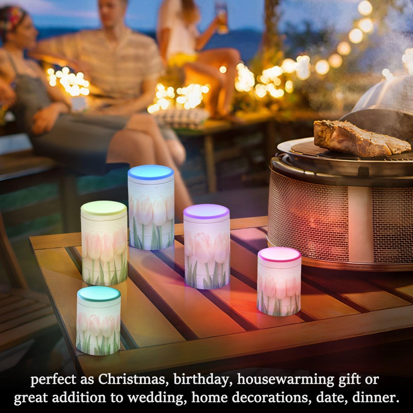 Lights Flameless Candles Spring Pink Tulip Flower Pillar Candles Set of 2 Battery Operated Remote Control Warm Lights Home Decor