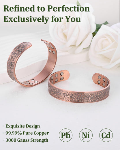 Fashtour Copper Bracelet for Men, 99.99% Pure Copper Bracelet, 18X Enhanced Strength Magnetic with Neodymium Magnets(Tree of Life) (Tree of life)