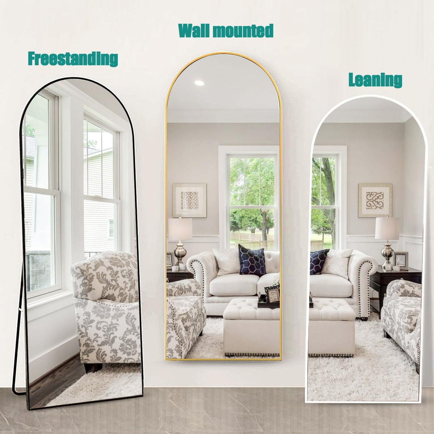 TinyTimes 57"x20" Arched Full Length Mirror, Full Floor Mirror with Stand, Large Full Body Mirror, Wall Mirrors for Bedroom Living Room, Aluminum Frame (Black)