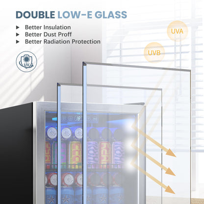 Manastin Beverage Refrigerator Cooler-Mini Fridge Freestanding Cooler with Glass Door, Adjustable Shelves & Digital Temperature Display for Soda, Wine or Beer (Silver, 3.2 Cu.Ft)