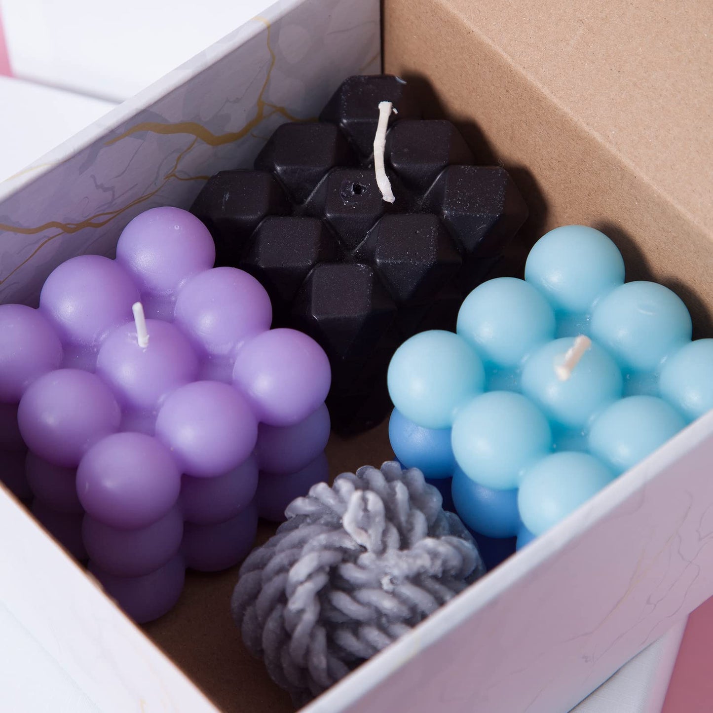 Bubble Candle, 4pcs Cube Soy Wax Bubble Candles Scented Aesthetic Bubble Candle Set for Home Bedroom Decor Birthday Mothers Day Gifts for Mom (Blue Bubble Candles)