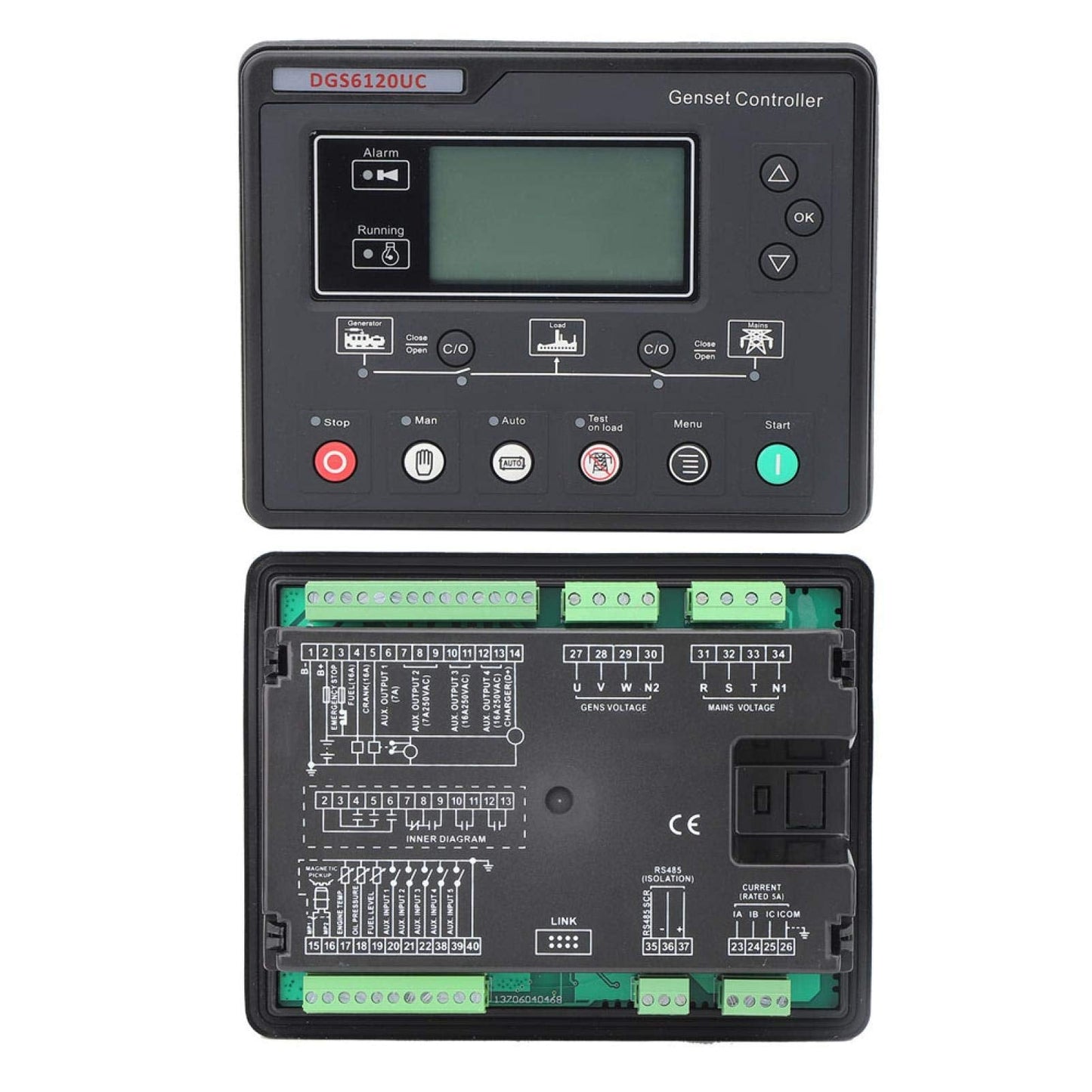 Oumefar Genset Controller Module, DGS6120UC LCD Display Generator Automatic Controller Generator Set Parameters Monitoring Control Panel Automatic Engine Control Module for HGM6120UC