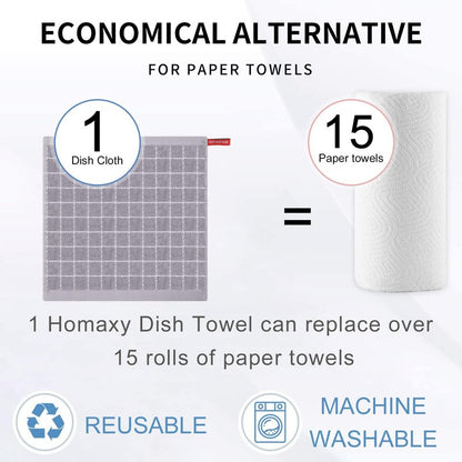 Homaxy 100% Cotton Terry Kitchen Dish Cloths, Ultra Soft and Absorbent Dish Towels for Kitchen, Suitable for Drying and Washing Dishes, 8 Pack, 12 x 12 Inches, Light Grey