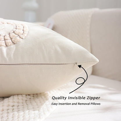 Tosleo Coastal Throw Pillow Covers 18x18 Pack of 2 Beige Seahouse Embroidered Pillow Covers Beach Velvet Pillow Cushion Cases Farmhouse Decor Ocean Themed Pillowcase for Summer
