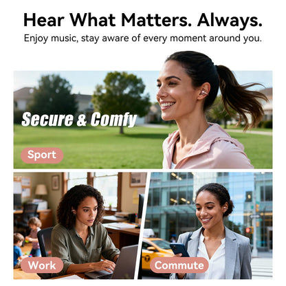 Kinglucky Upgraded Clip-On Earbuds Comfortable fit & Crystal-Clear Sound, 50H Playtime Open Ear Buds Bluetooth 6.0 Wireless Headphones for Women & Kids Ideal for Small Ears,Sports,Glasses Rose Gold