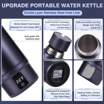 Vacuum-Insulated Portable Electric Kettle,Miicasa Stainless Steel Tumbler Small Electric Kettel,Travel Water Boiler with 6 Temperature and Auto Shut-Off Boil Dry,16oz