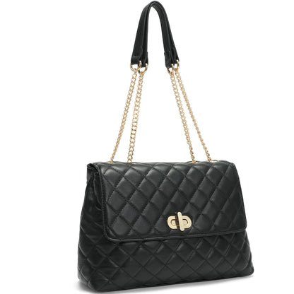 Goinsound Quilted Purse for Women Medium Flap Shoulder Bag with Gold Hardware Chain Black