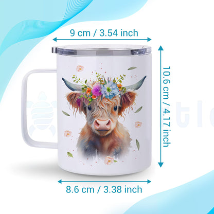 Hyturtle Highland Cow Coffee Mug Stainless Steel 12oz, Cow Gifts For Women, Highland Cow Lover Gift For Girls, Daughter On Birthday Christmas