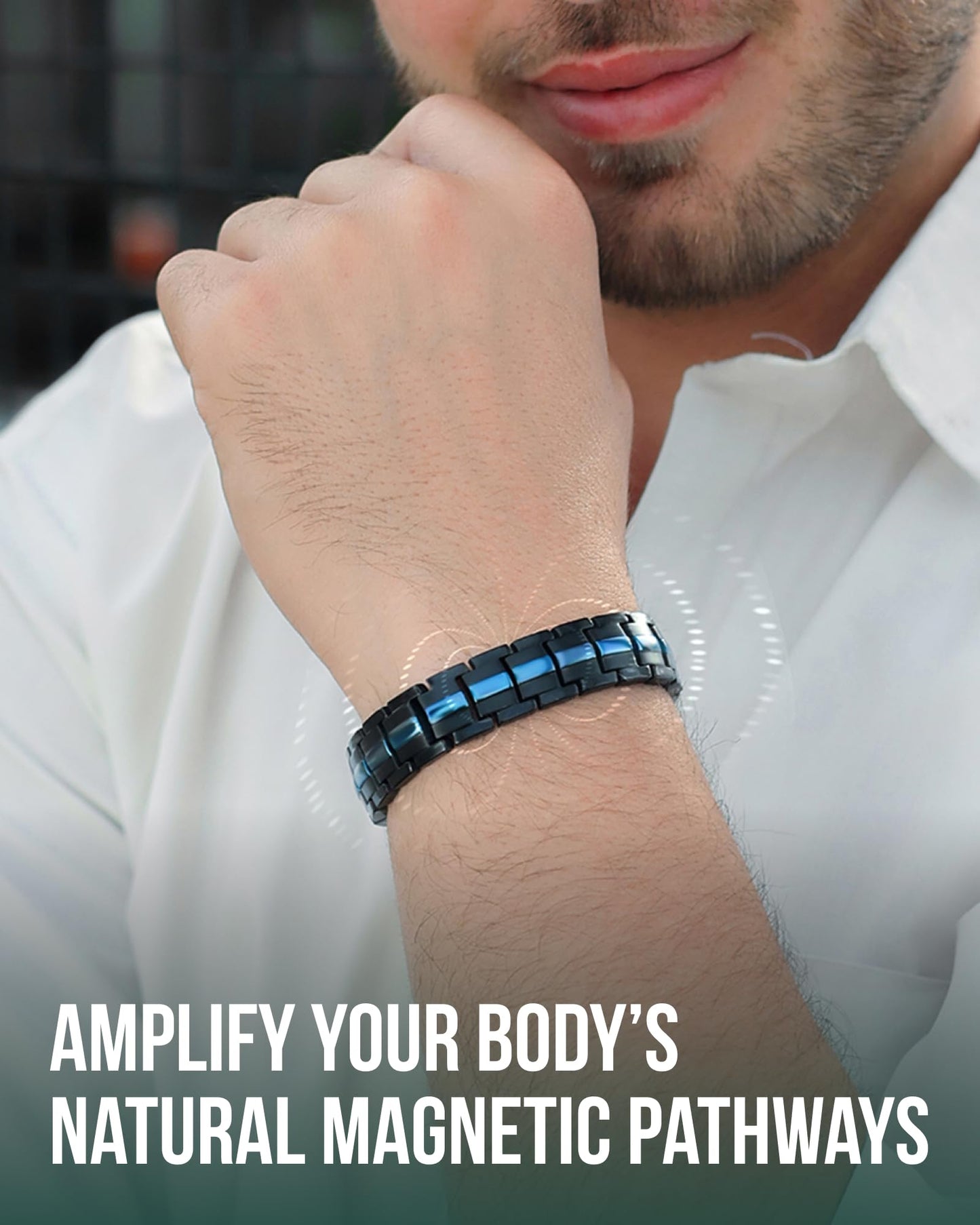 MagnetRX® Magnetic Bracelets for Men - EllipseMAX 5X Strength 5,000 Gauss Magnets - Designed in USA & Patent Pending - Premium Titanium Mens Magnetic Bracelet & Adjustable Length (Black & Blue Line)