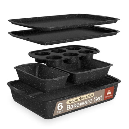 Bakken Swiss - Bakeware Set – 6 Piece – Stackable, Deluxe, Non-Stick Baking Pans for Professional and Home Cooking – Carbon Steel, Gray Stone Coating