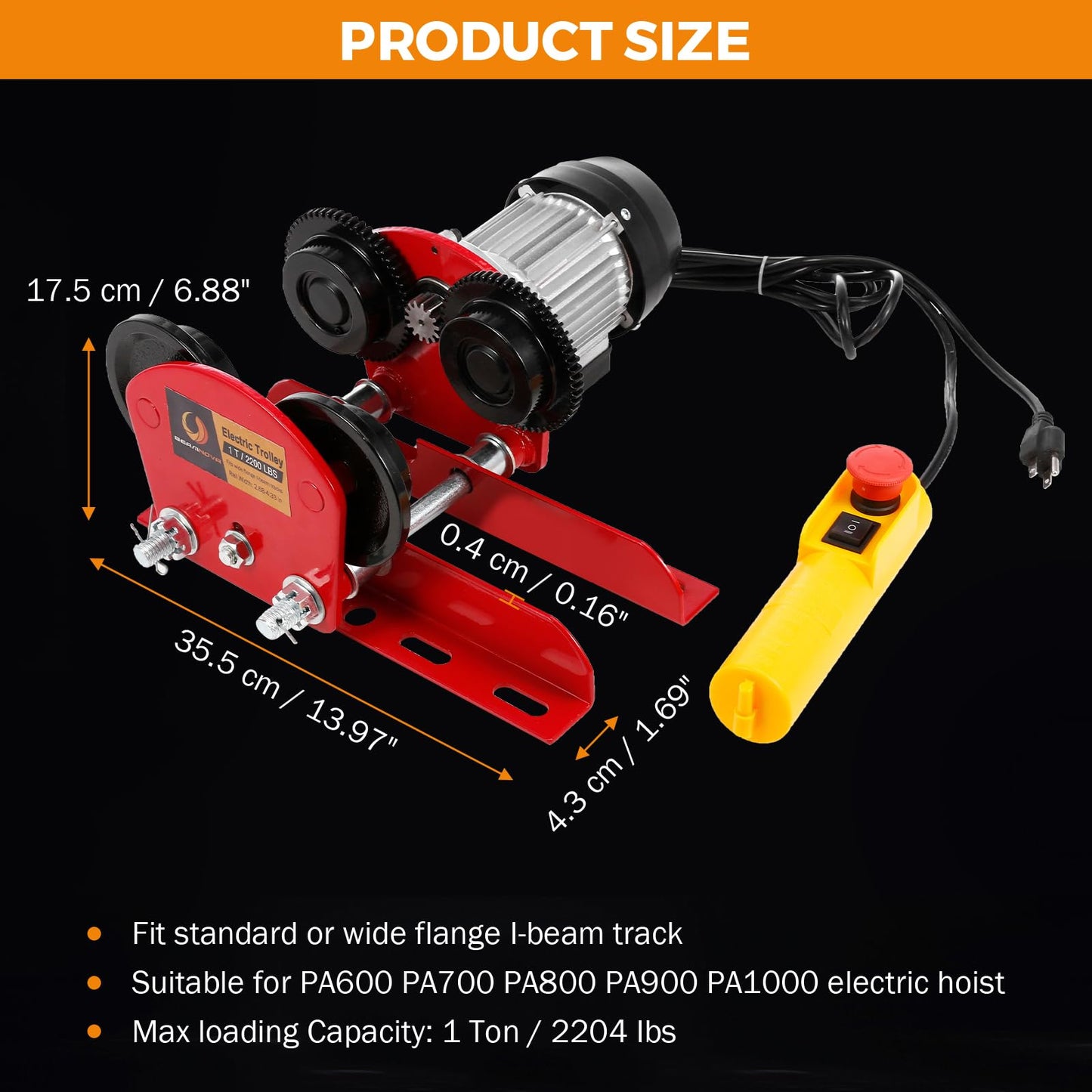 BEAMNOVA 1 Ton Electric I Beam Trollley for Hoist + Manual 4-Wheel I Beam Trolley for Hoist