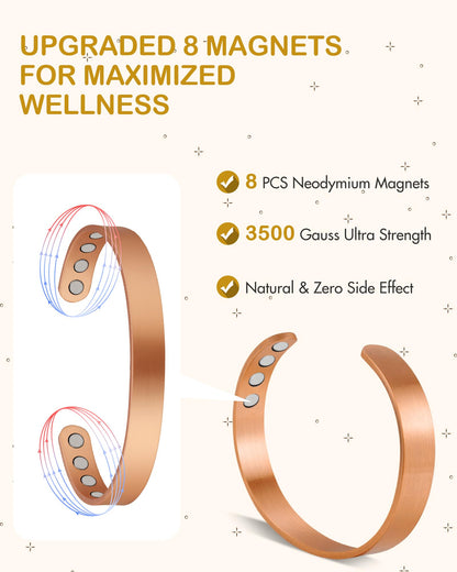 Feraco Copper Magnetic Bracelet for Men Women, 99.99% Pure Copper Cuff Bangle with Strong Neodymium Magnets, Adjustable Jewelry Gifts