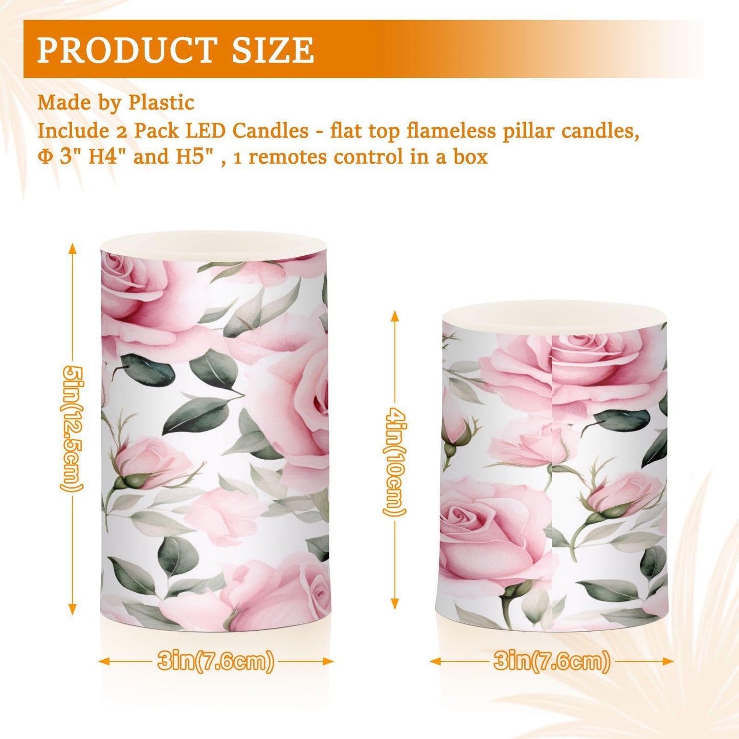 ALAZA Pink Rose Flowers Flickering Flameless Candles Battery Operated with Remote Timer,Tea Light Candles LED Pillar Votive Candles Set of 2 for Outdoor Indoor Decorations