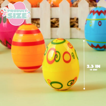 JOYIN 72PCS 2.3" Printed Empty Colorful Plastic Eggs Fillable, Bright Plastic Eggs Bulks for Festival Hunt, Filling Treats, Party Favor, Basket Stuffers, Classroom Prize Supplies