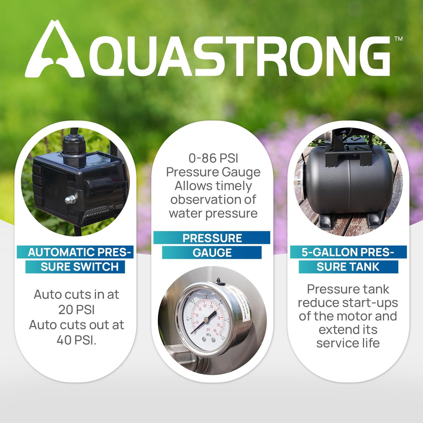 Aquastrong 115V Shallow Well Garden Pump, Stainless Steel, 1320 GPH, Automatic Water Booster Jet Pump for Home, Garden, Lawn,Irrigation,1.6 HP with Pressure Tank