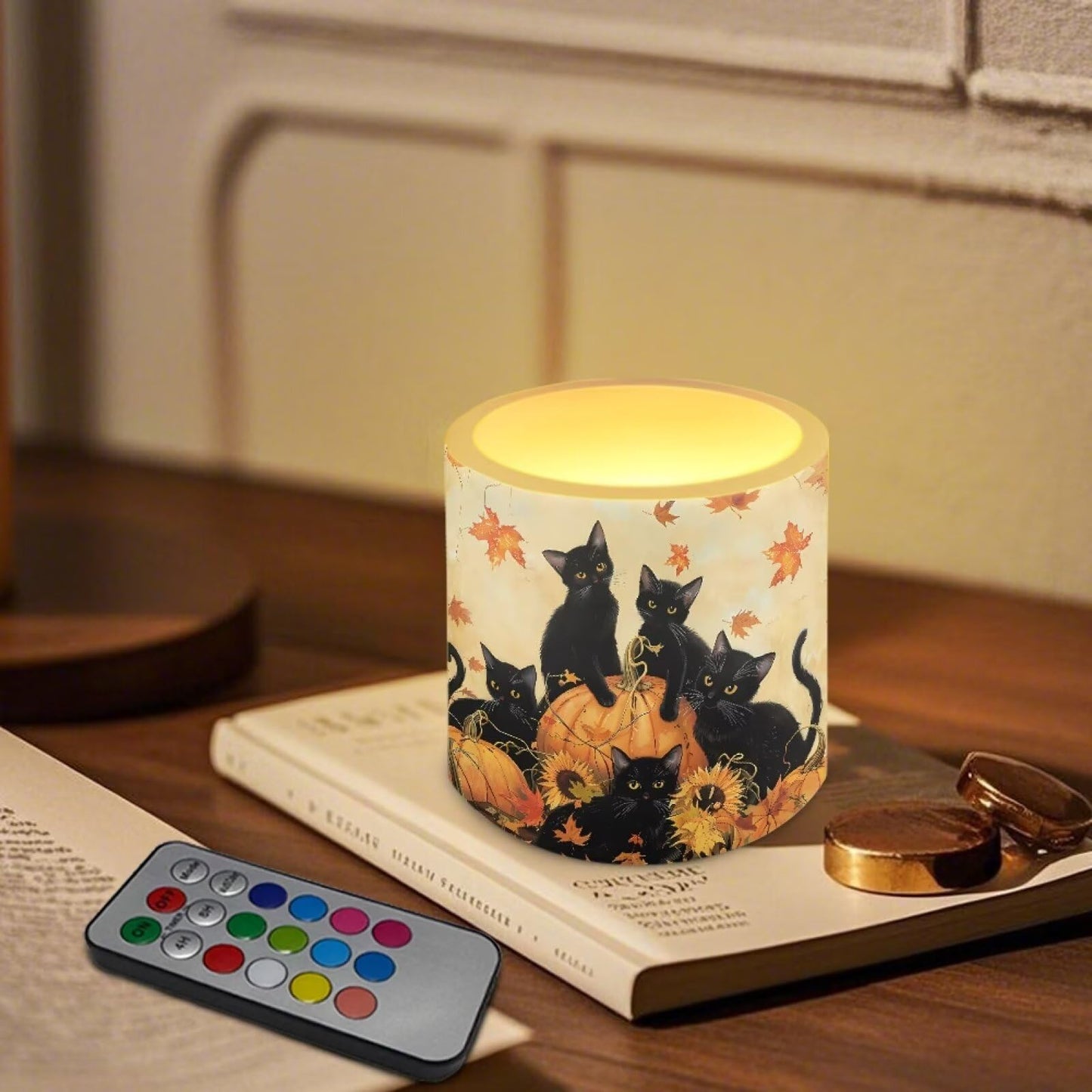 Cozeyat Halloween Cat Flameless Candles 4 Pack Battery Operated LED Pillar Candles with Remote Control Timer Waterproof for Indoor Outdoor Home